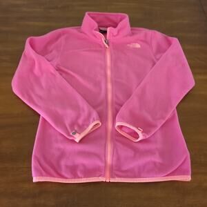 The North Face Jacket Girl's Large Pink Fleece Full Zip &  Pockets Mock Neck EUC